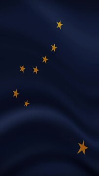 Alaska State Waving Flag in Vertical Orientation. Realistic Flag Animation. Seamless Loop Background.