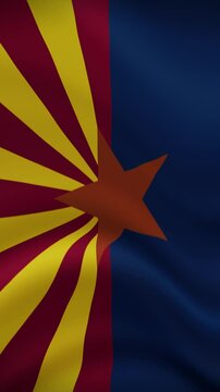 Arizona State Waving Flag in Vertical Orientation. Realistic Flag Animation. Seamless Loop Background.
