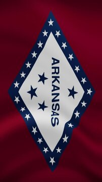 Arkansas State Waving Flag in Vertical Orientation. Realistic Flag Animation. Seamless Loop Background.