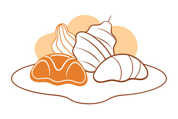 Line Color Drawing of French Breakfast Pastries Isolated Elegant Morning Delights