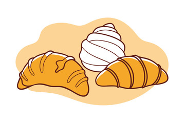 Line Color Drawing of French Breakfast Pastries Isolated Elegant Morning Delights