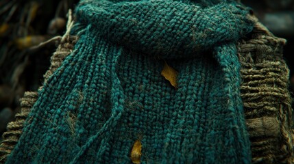 Close-up of a worn, teal-colored fabric with a frayed edge.