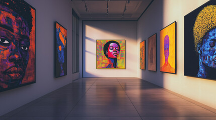 Contemporary exhibition showcasing African American art in a modern gallery setting, featuring diverse artworks that celebrate culture, identity, and history