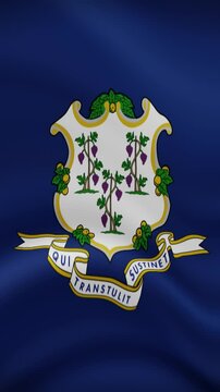 Connecticut State Waving Flag in Vertical Orientation. Realistic Flag Animation. Seamless Loop Background.