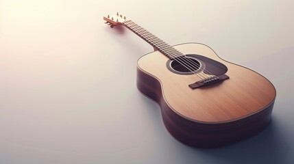 Soft-toned 3D illustration of a classic guitar on a light background, perfect for music and...