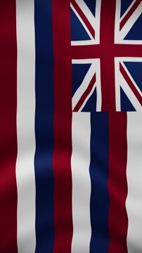 Hawaii State Waving Flag in Vertical Orientation. Realistic Flag Animation. Seamless Loop Background.
