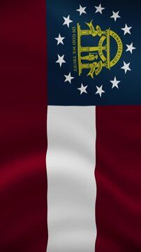Georgia State Waving Flag in Vertical Orientation. Realistic Flag Animation. Seamless Loop Background.