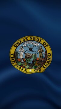 Idaho State Waving Flag in Vertical Orientation. Realistic Flag Animation. Seamless Loop Background.