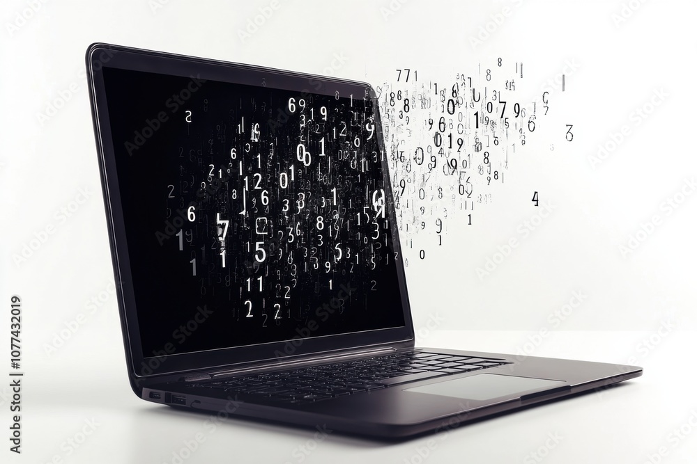 Poster a laptop silhouette shows a stream of falling numbers, representing data processing and tech support
