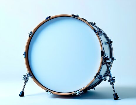 High-Resolution White Bass Drum with Chrome Accents and Pearlescent Finish on White Background &ndash; Realistic Detail of Pedals, Metal Rims, and Wood Grain Texture