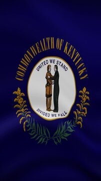 Kentucky State Waving Flag in Vertical Orientation. Realistic Flag Animation. Seamless Loop Background.