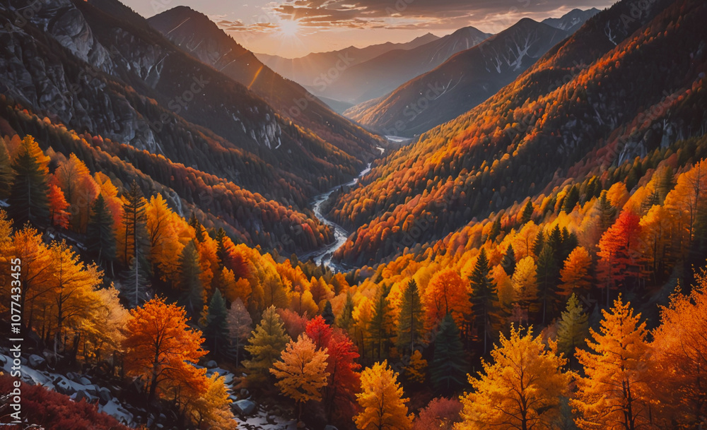 Poster mountain range with a river running through it