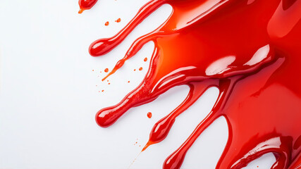 Ketchup Splatters Creating a Vibrant Red Sauce on a Clean White Background