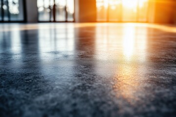 Fototapeta premium Floor surface with sunlight reflections in modern space, warm tones