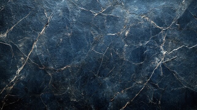 Close-up shot of a dark blue marble texture with white veins.