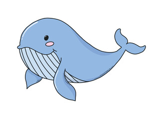 Cute kawaii whale drawing for nursery room decor, posters, prints, cards, kids apparel design, etc. EPS 10