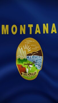Montana State Waving Flag in Vertical Orientation. Realistic Flag Animation. Seamless Loop Background.