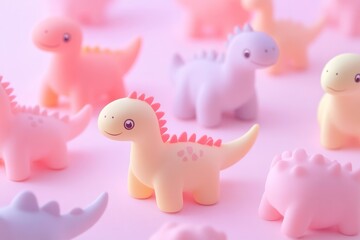 a background wallpaper of 3d small cute dinosaurs in a pastel