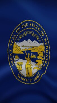 Nebraska State Waving Flag in Vertical Orientation. Realistic Flag Animation. Seamless Loop Background.