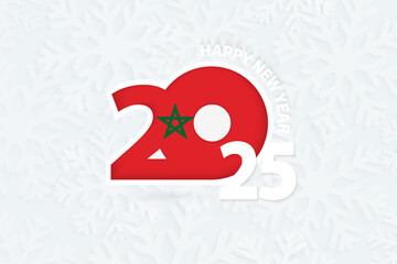 New Year 2025 for Morocco on snowflake background.