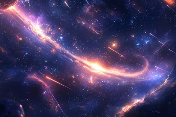 Fototapeta premium A cosmic design with a galaxy background and shooting stars. 