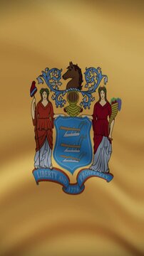 New Jersey State Waving Flag in Vertical Orientation. Realistic Flag Animation. Seamless Loop Background.