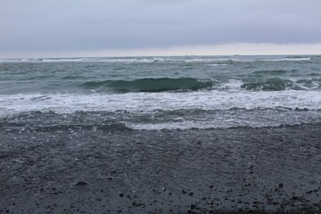 Black sand beach Icelandic landscape