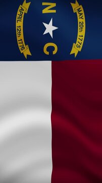 North Carolina State Waving Flag in Vertical Orientation. Realistic Flag Animation. Seamless Loop Background.