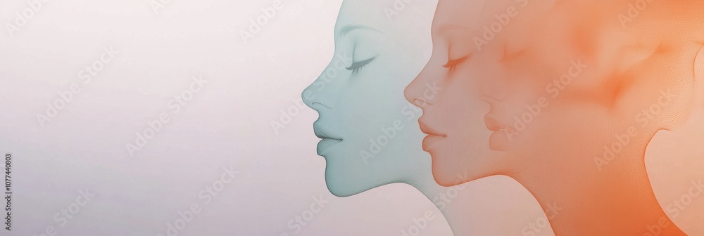 Poster two abstract silhouettes in soft pastel shades illustrate the essence of communication and empathy, 