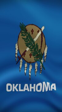 Oklahoma State Waving Flag in Vertical Orientation. Realistic Flag Animation. Seamless Loop Background.