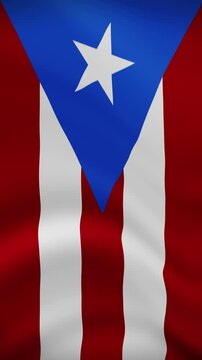 Puerto Rico Waving Flag in Vertical Orientation. Realistic Flag Animation. Seamless Loop Background.