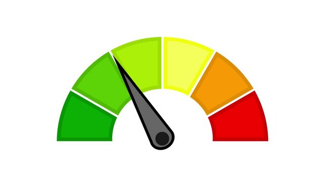 Speedometer animation divided into six color segments, starting from green indicating low speed, yellow for medium speed and red for full speed.