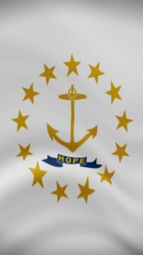Rhode Island State Waving Flag in Vertical Orientation. Realistic Flag Animation. Seamless Loop Background.
