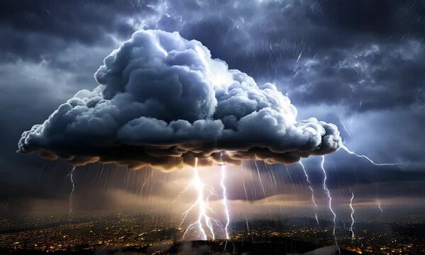 Rain from the sky, thunderstorm, cloudy weather. Dark cloud with rain, cut out on transparent background, png format.