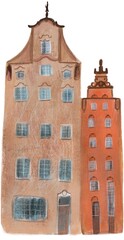 Old town houses in Gdansk, Europe, cozy street with houses, old style, flat illustration