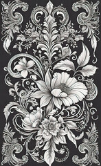 vector illustration, coloring, collage with graceful patterns and ornaments, vegetation and flowers, Arabic style, tattoo, tattoo template