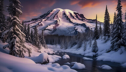 snow covered Mount Rainier 