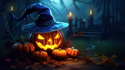 Jack-o'-Lantern in a Witch's Hat for Halloween