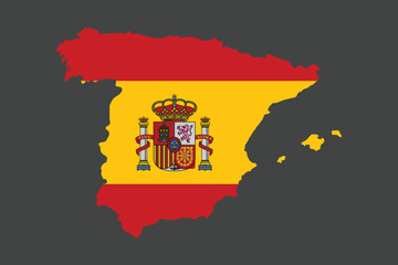 Map of Spain with the national flag of Spain, Spain flag vector graphic, Spain country flag is a symbol of freedom, National Spain flag, vector illustration
