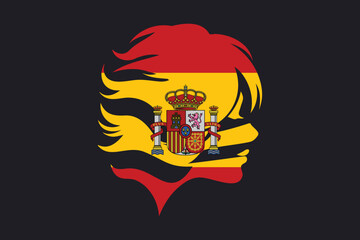 Spain flag and girl’s shape, Flag of Spain national country symbol illustration Vector, Rectangle Spain flag illustration, Flat vector illustration
