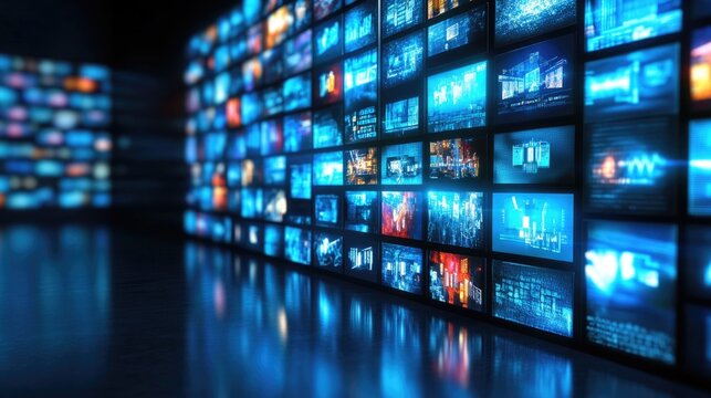 Cinematic chaos and diversity in movie genres on a multi-screen display
