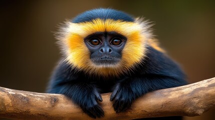 Fototapeta premium Golden-headed langur portrait: captivating primate with striking features