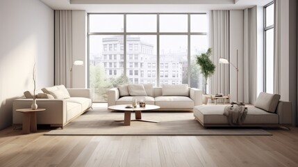 Fototapeta premium Modern Living Room Interior with City View