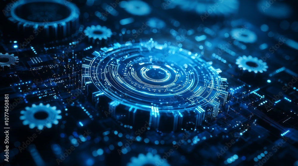 Wall mural abstract futuristic gear wheels and cogs that represent hi-tech engineering concepts and digital tec