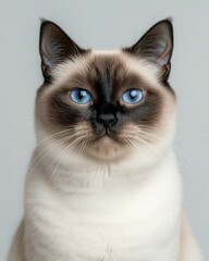 High-Resolution Close-Up Portrait of a Siamese Cat with Striking Blue Eyes and Detailed Fur Texture

