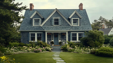 Cape Cod oceanfront cottage with private lighthouse and sandy dunes, traditional New England seaside estate
