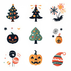 Seasonal Holiday Icon Set Vector