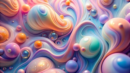 Abstract liquid swirling texture. Colorful, pastel hues of pink, purple, blue, and light orange blend in flowing, wavy patterns