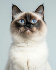 High-Resolution Close-Up Portrait of a Siamese Cat with Striking Blue Eyes and Detailed Fur Texture

