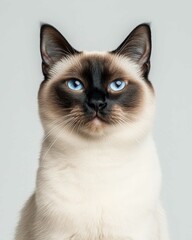 High-Resolution Close-Up Portrait of a Siamese Cat with Striking Blue Eyes and Detailed Fur Texture

